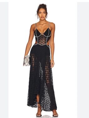 PatBO × Alessandra Ambrosio Hand
Beaded Bustier Maxi Dress in Black NWT